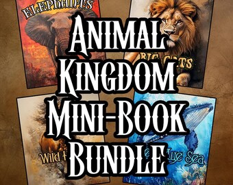 Ensemble de mini-livres Animal Kingdom Mini-livres complets éléphants chevaux bleu profond de la mer grands félins Art de collage Art de découpage Téléchargement instantané