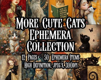 More Cute Cats Paper Ephemera Journal Kit Ideal Gift for Cat Lovers Enthusiasts Printable Collage Decoupage Scrapbooking Instant Download