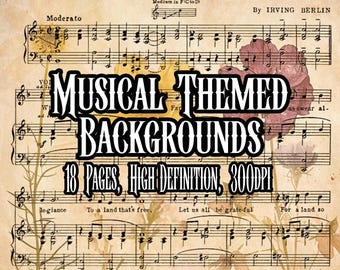 Musical Themed Background Pages Junk Journal Ephemera Collage Sheet Music Print at Home Scrapbooking Paper Instant Download