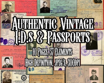 Authentic Vintage Passports and Identity Cards Ephemera Bundle 50+ printable Circa 1880-1950 Scrapbooking Collage Decoupage Instant download