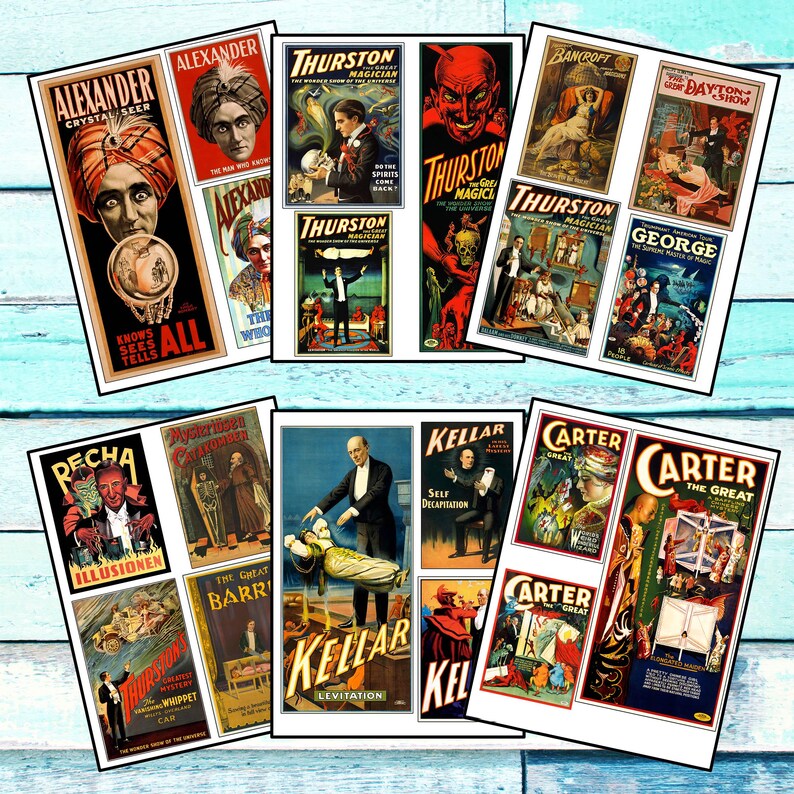 Magic Posters Vintage Magic Posters Cards Kit Collage Sheets Junk Journal Printable ...