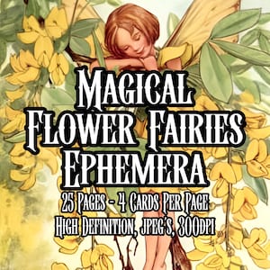 Diario basura con hadas de flores mágicas, 25 páginas imprimibles de fantasía, álbum de recortes de arte de hadas, collage botánico, decoupage, descarga instantánea