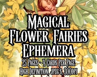 Magical Flower Fairies Junk Journal Ephemera 25 Fantasy Printable Pages Fairy Art Scrapbook Botanical Collage Decoupage Instant Download