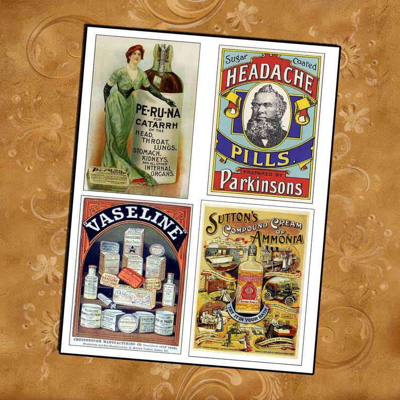 Vintage Pharmacy Labels and Posters Ephemera Bundle 50+ printable Cards and Fussy Cuts Bundle Scrapbook Collage Decoupage Instant download image 5
