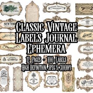 Vintage klassieke grote etiketten ongewenste dagboek ephemera collage vellen dagboek artwork decoupage historische ephemera plakboeken direct downloaden