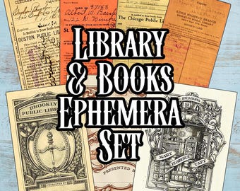 Vintage Library and Books Typography Cards Collage Sheets Junk Journal Printable Posters Art Ephemera Scrapbooking Journal Instant Download