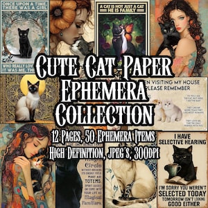 Kit di diario di carta effimera con gatti carini, regalo ideale per gli amanti dei gatti, collage stampabile, decoupage, scrapbooking, download istantaneo