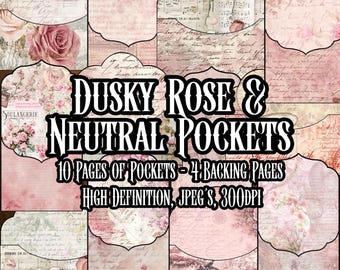 Neutral Dusky Roses Pocket Packs Mix'n'Match Ephemera for Junk Journal Decoupage Collage Fillable Pockets Scrapbooking Instant download