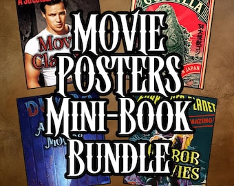 May include: A collection of four rectangular movie posters featuring A Streetcar Named Desire, Godzilla, and other titles, arranged in a grid with the bold white text MOVIE POSTERS MINI-BOOK BUNDLE overlaid in the center of the image.