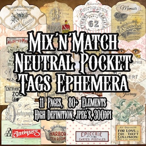 Neutral Pocket Packs Mix&#39;n&#39;Match Ephemera for Junk Journals Decoupage Collage Ephemera Junk Journal Pockets Scrapbooking Instant download