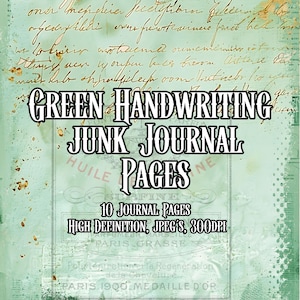 Pagine di diario di spazzatura verde con carta per scrapbooking con scrittura a mano, carta per collage, kit di diario di spazzatura stampabile, arte effimera, download immediato