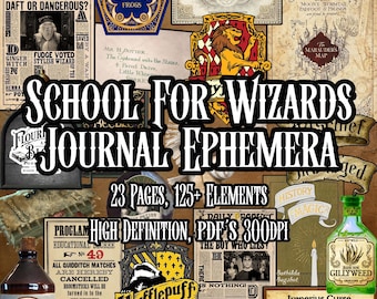 School for Wizards 23 Fantasy Printable PDF Pages Wizard and Witches Scrapbooking Collage Decoupage Instant Download