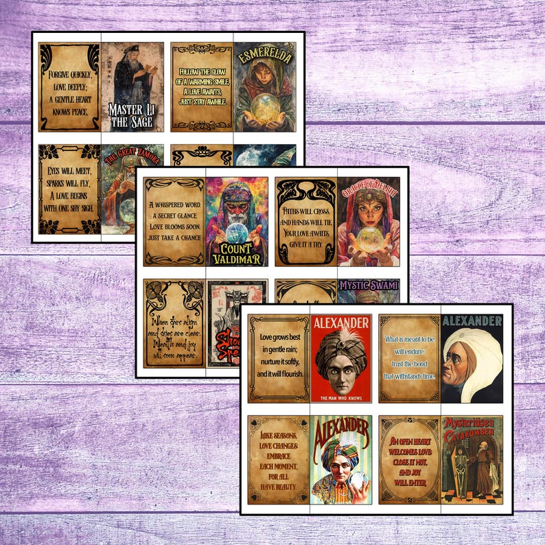 Mystic Fortune Teller Prophecy Cards Kit Collage Sheets Junk Journal ...