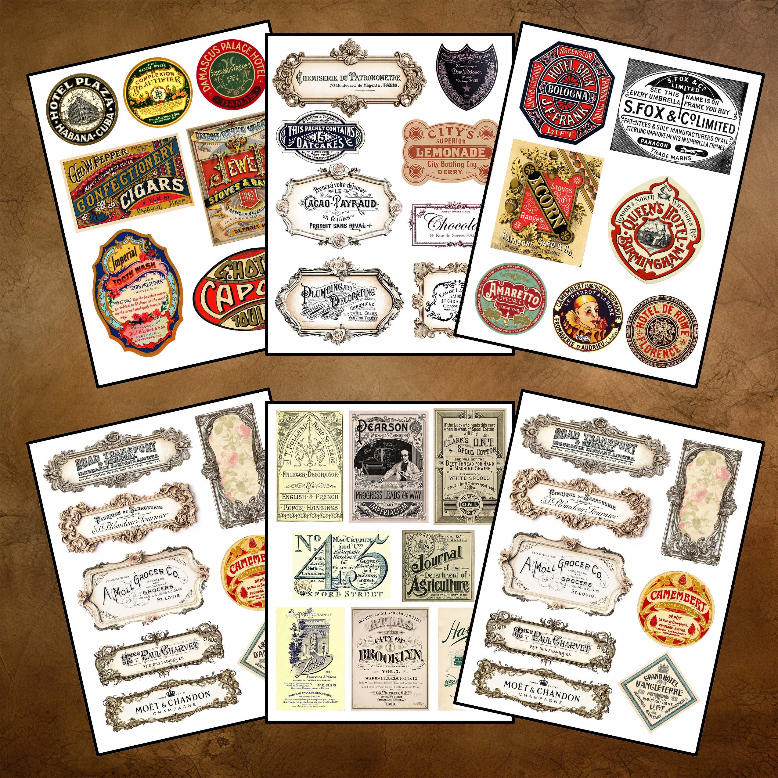 Vintage Classic Large Labels Junk Journal Ephemera Collage Sheets ...