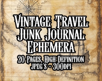 Vintage Junk Journal Travel Related Ephemera Companion Bundle 100+ printable Labels Tags Pockets Envelopes Cards Bookmarks Instant download