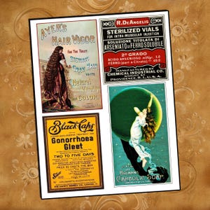 Vintage Pharmacy Labels and Posters Ephemera Bundle 50+ printable Cards and Fussy Cuts Bundle Scrapbook Collage Decoupage Instant download image 4
