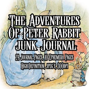 Vintage Abenteuer von Peter Rabbit Junk Journal Kit Junge Mädchen Kinder Papiere Digitaler Download Volle Geschichte linierte Seiten Karten Sofortiger Download