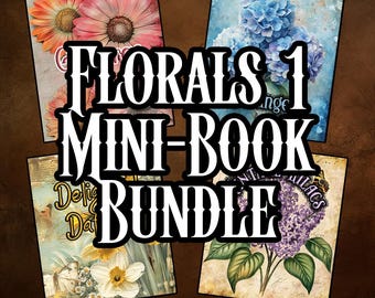 Beautiful Floral Mini-Book Bundle 4 Complete Mini-Books Volume 1 Botanical Gardening Nature Art Collage Scrapbooking Art Instant download