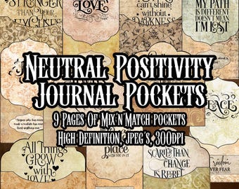 Neutral Positivity Pocket Packs Mix'n'Match Ephemera for Junk Journal Decoupage Collage Fillable Pockets Scrapbooking Instant download