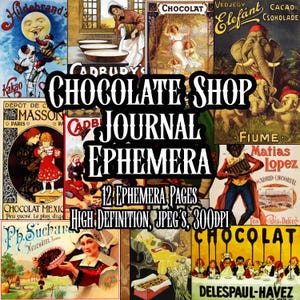 Vintage Chocolate Labels and Posters Ephemera Bundle 50+ printable Cards and Fussy Cuts Bundle Scrapbook Collage Decoupage Instant download