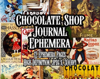 Paquete de etiquetas y carteles de chocolate vintage, más de 50 tarjetas imprimibles y recortes, collage de álbumes de recortes, decoupage, descarga instantánea