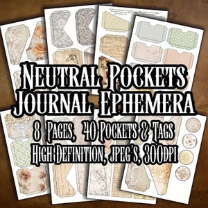 Neutral Pocket Pack Ephemera for Journals Decoupage Collage Ephemera Fillable Neutral Junk Journal Pockets Scrapbooking Instant download