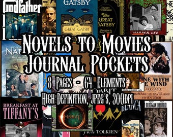 Famous Novels to Movies Journal Pockets and Ephemera 8 Pages 64 Elements Junk Journal Pockets Scrapbooking Instant download