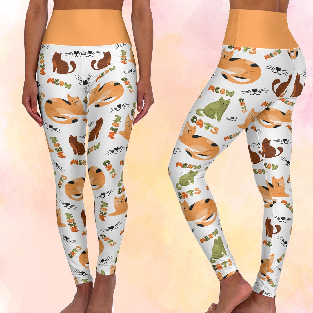 Fun Cat Themed High Waisted Yoga Leggings 2 Yoga Pants Etsy