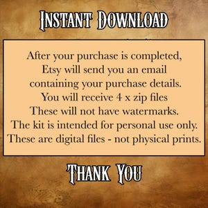 May include: A text-based image with a brown background and white text. The text reads "INSTANT DOWNLOAD" in large letters at the top. The text continues with instructions for downloading digital files after purchase. The text ends with "THANK YOU" in large letters.