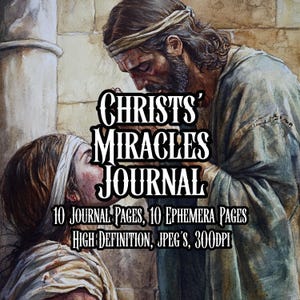 Christs&#39; Miracles Journal Kit Christian Faith Printable Ephemera Collage Sheets, Cards Decoupage Scrapbooking Religious Art Instant download