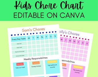 Kids Editable Chore Chart - Printable and Digital