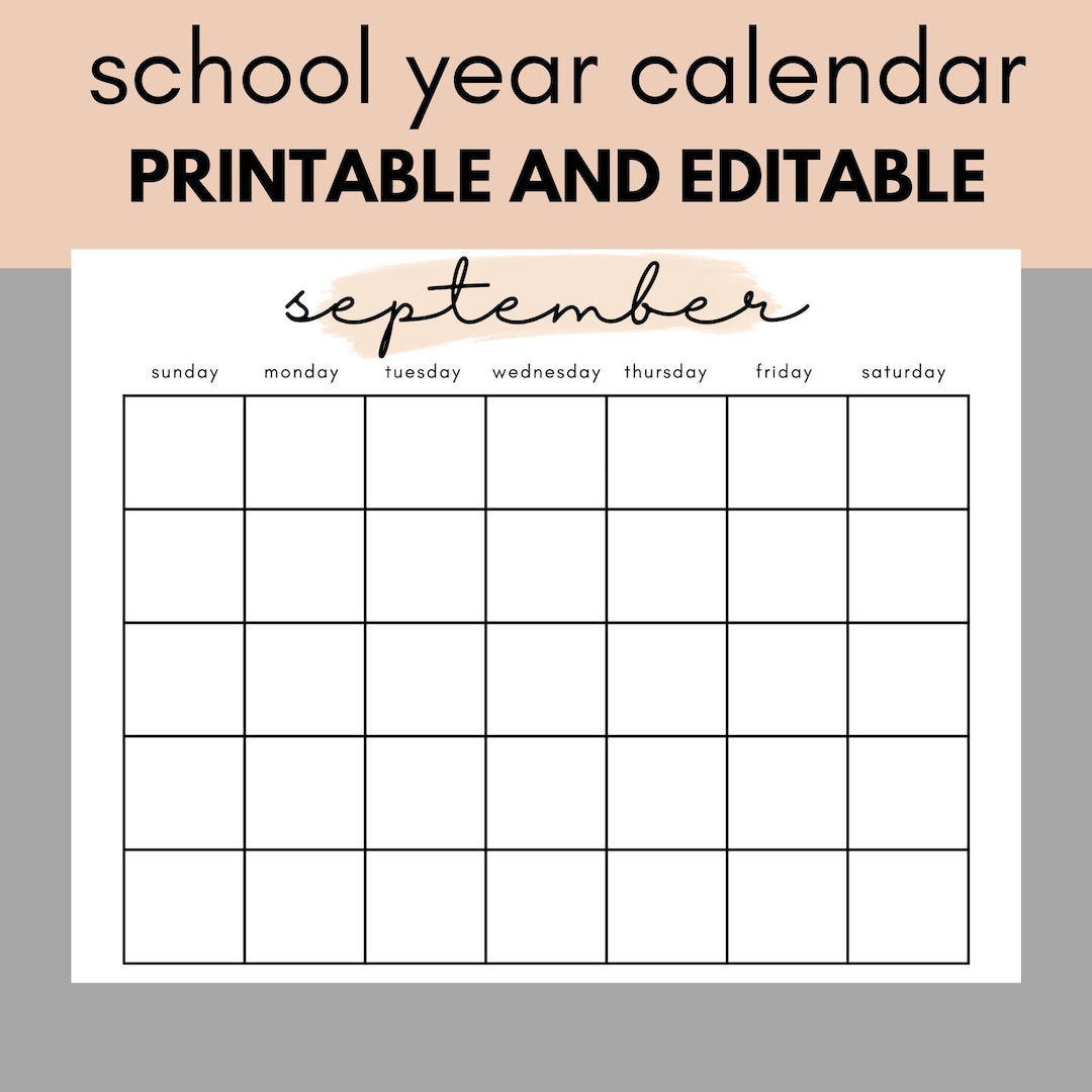 Printable and Editable School Year Calendar - Etsy