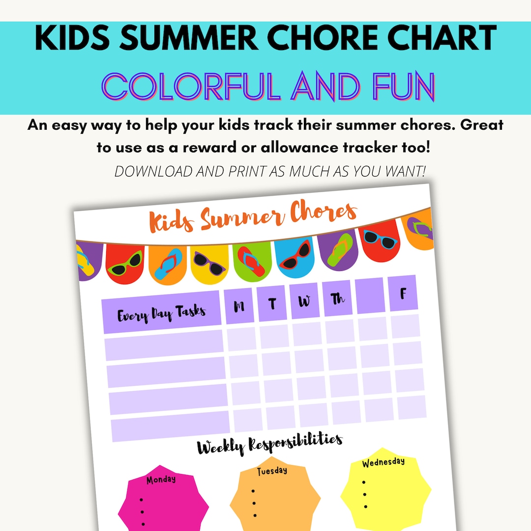 Kids Summer Chore Chart - Etsy