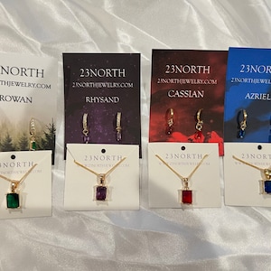 Buch Freund Halskette | Gold Fill Kristall ACOTAR Cassian Rhysand Ohrring Set Azriel Halskette ACOMAF Ein Hof von Dornen und Rosen Schmuck
