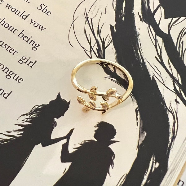 14kt Gold Diamond Leaf Ring | Gold Olive Branch Ring Gold CZ Jewelry The Cruel Prince Cardan Jude High King Elfhame ACOTAR Throne of Glass