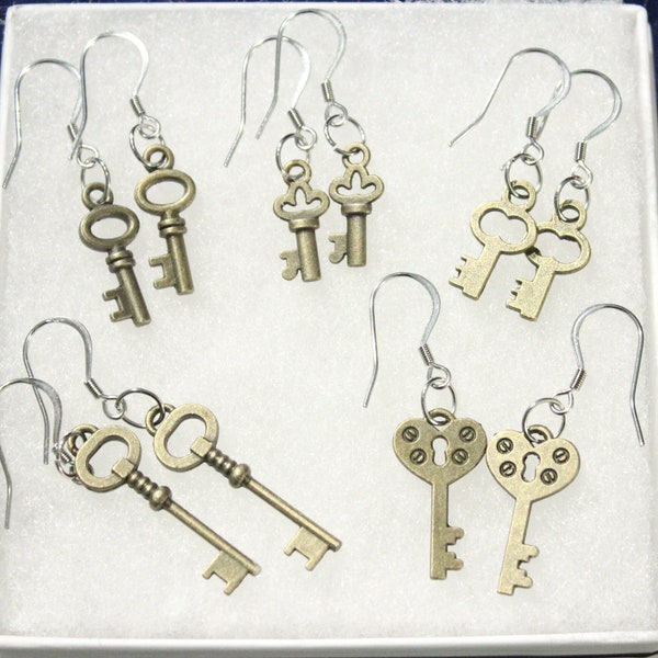 Tiny Key Charm Earrings - Elegant Stainless Steel Fishhook Loops with Unique Golden Key Charms, Cute Jewelry Gift