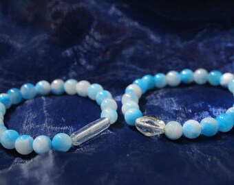 Winter-Thema 100% echte blaue und weiße Jade handgemachte Stretch paar Armbänder