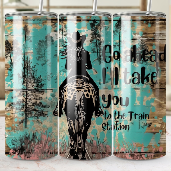 Rustic Horse and Cowgirl Tumbler, Vintage Western Style Travel Mug, Unique Cowgirl Silhouette Insulated Cup