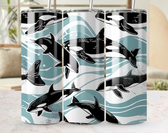 Beker met orka-walvispatroon, unieke beker voor zeeleven, drinkgerei oceaanthema, zeedieren 20 oz beker wrap, stijlvol