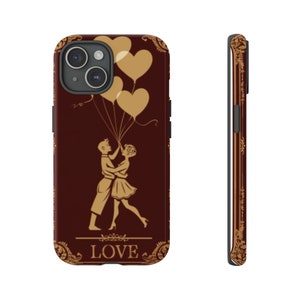 Burgundy Vintage Art Deco Love Phone Case - Elegant Engagement Gift, Romantic Case for iPhone & Samsung, Bride to Be Gift, Heart Balloons