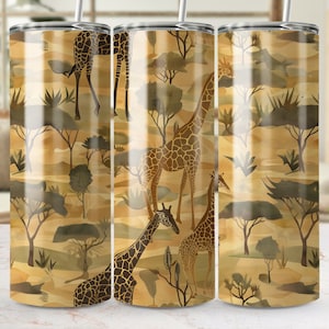 Giraffe Safari Tumbler, Wildlife Animal Print 20 oz Tumbler Wrap, African Savanna Tumbler, Unique Travel Tumbler, Giraffe Lover Gift Tumbler