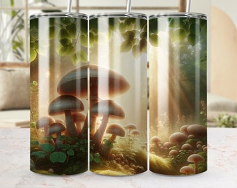 Gobelet champignon forêt enchantée, tasse isotherme scène de forêt magique, verres inspirés de la nature, cadeau unique pour les amoureux de la nature