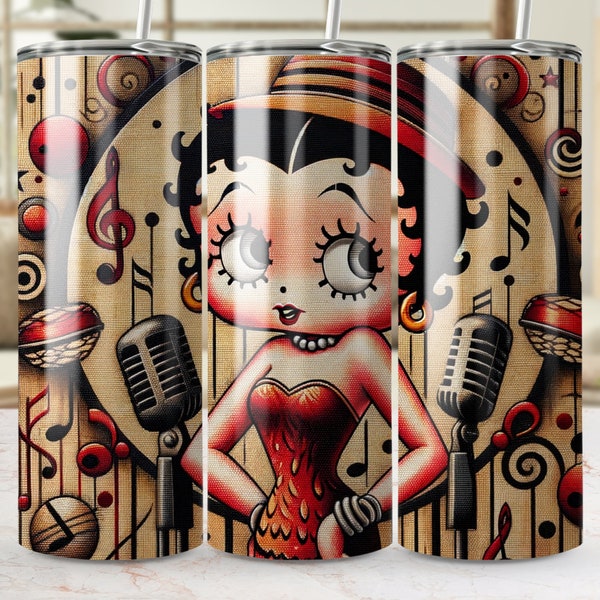 Retro Cartoon Singer Tumbler, Vintage Style Vocalist Insulated Cup, Unique Music Lover Gift, Colorful Art Drinkware, Bar Accessory