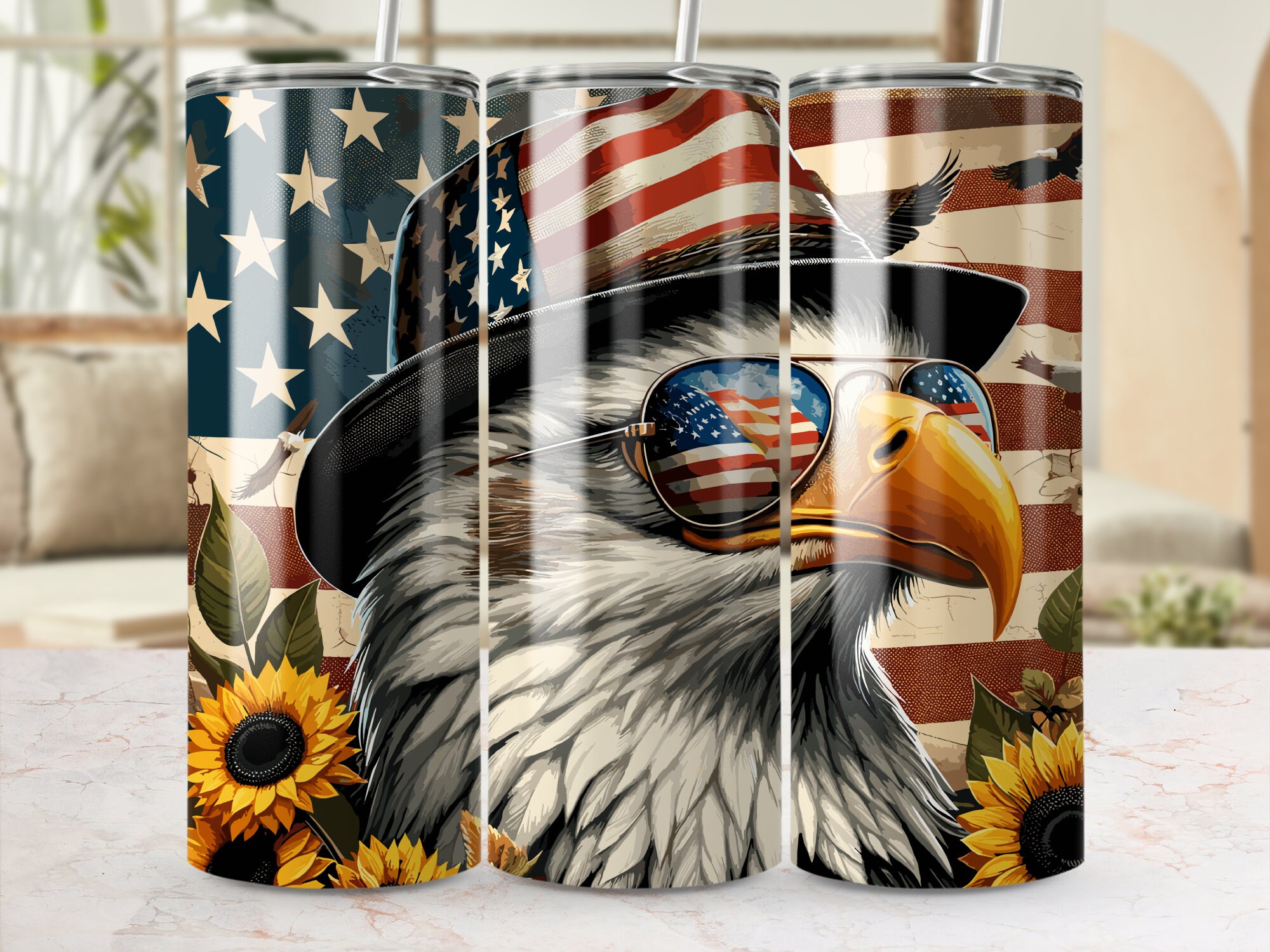 Isolierbecher Mit USA-Flagge Design, 590 Ml Edelstahl – Inkl. Deckel & 2 Strohhalmen – Perfekt Für Unterwegs