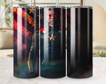 Homelander Independence Day Inspired Fanart 20 oz Tumbler Wrap, Superhero Graphic Travel Mug, Patriotic Hero Drinkware, Geek Gift Idea