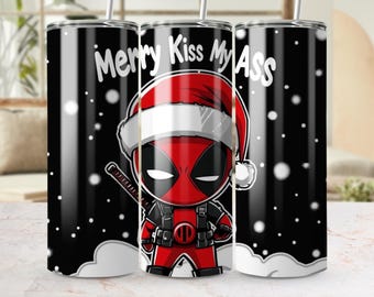 Lustiger Superheld Chibi Weihnachten 20 Unzen Becherverpackung, Merry Kiss My Ass Becher, Nikolausmütze Becher, einzigartiges Weihnachtsgeschenk, Heißgetränkebecher