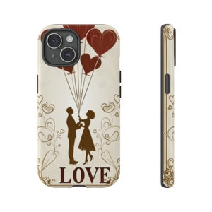 Classic Vintage Art Deco Love Phone Case - Charming Engagement Gift, Romantic Couple Case for iPhone & Samsung, Bride Gift, Heart Balloon