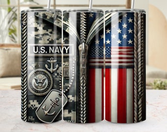 U.S. Navy Camouflage Tumbler, Military Pride Patriotic Tumbler, American Flag Tumbler, Navy Anchor Design, Veteran Gift 20 oz Tumbler Wrap