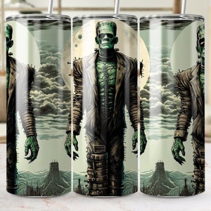 Gothic Frankenstein Tumbler, Horror Movie Monster Travel Mug, Spooky Art Insulated Cup, Unique Halloween Gift, Creepy Coffee Tumbler