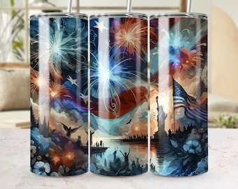 Patriottische Tumbler, 4 juli vuurwerk geïsoleerde beker, Amerikaanse vlag reismok, Veterans Day Gift, Independence Day Memorial Present